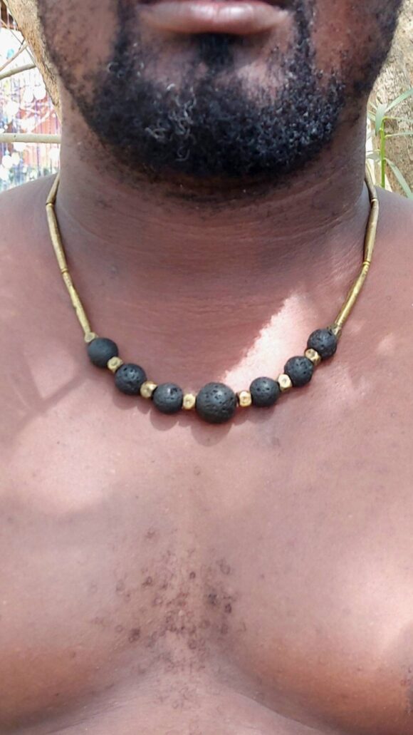 African lava and brass necklace