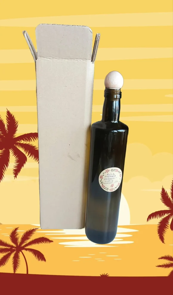 Coconut oil, 100% organic, virgin, cold pressed, home-made, vegan, alternative to dairy products, 750 ml. glass bottle (25.36 fl.oz)