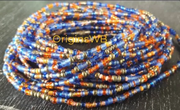 Brass, orange and blue waist beads - Image 2