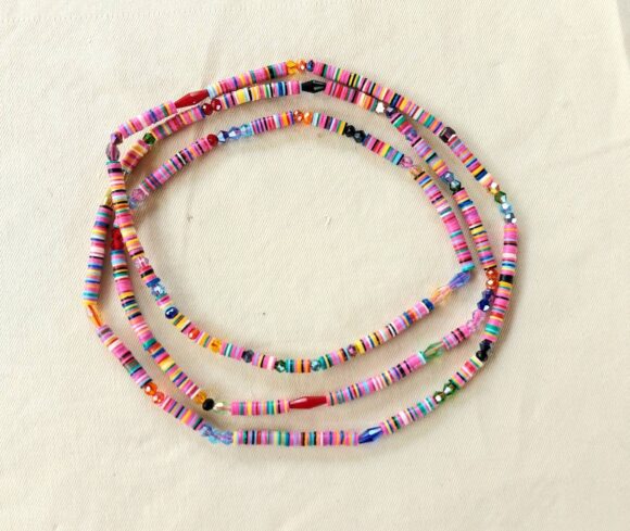 Multicolor vinyl waist beads with crystals