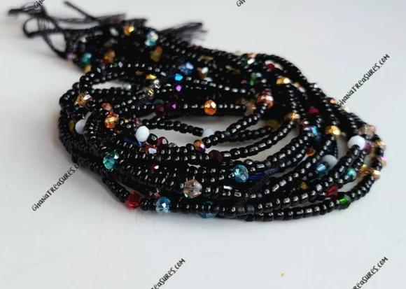 Black waist beads with rainbow crystals