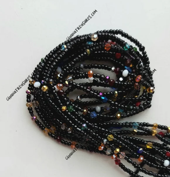 Black waist beads with rainbow crystals - Image 2