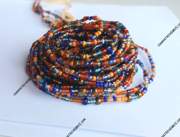 Brass, orange and blue waist beads