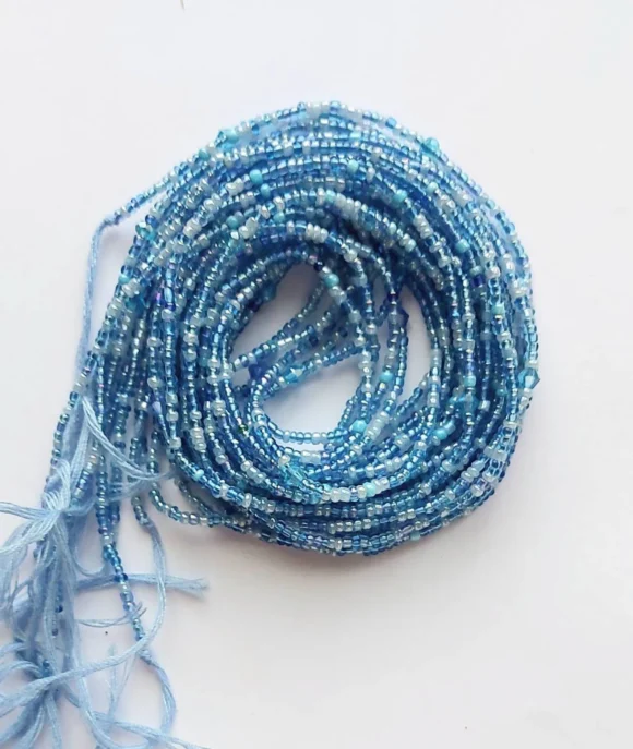 Mixed light blue waist beads with crystals - Image 2