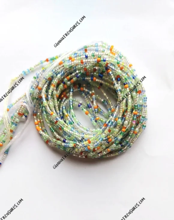 Light blue, green, silver and orange waist beads - Image 2