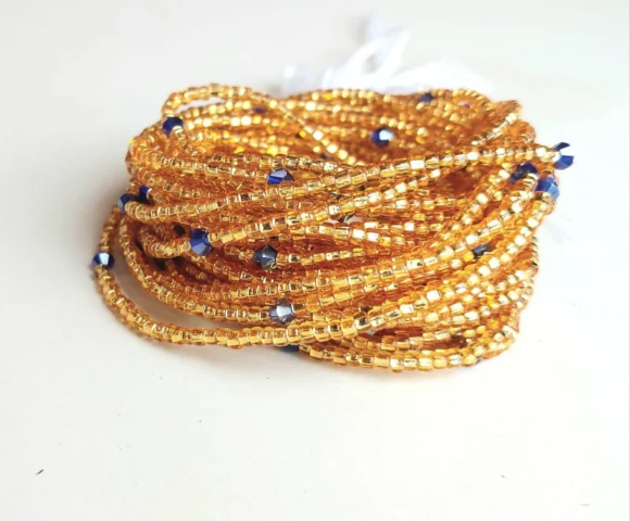 Gold waist beads with blue crystals