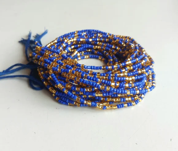 Blue and gold waist beads