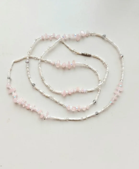 White waist beads with quartz stones