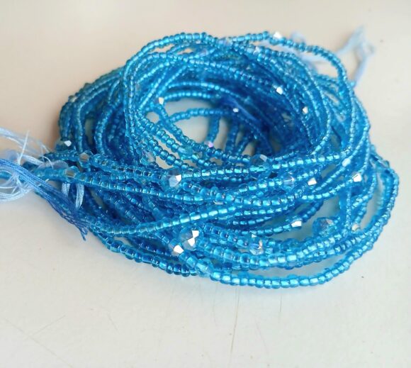 Bright blue waist beads with crystals