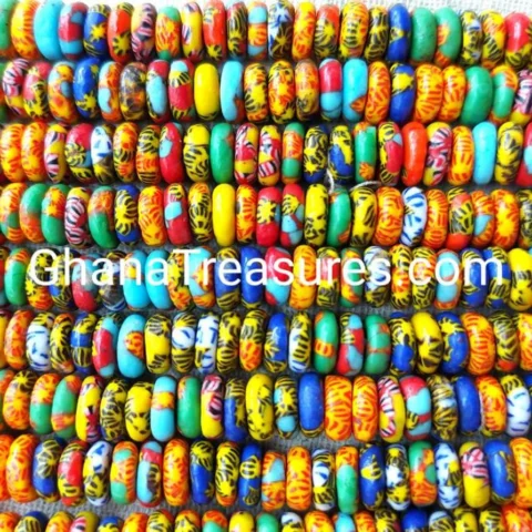 100+ African melted glass rondelle beads, 10-11 mm.diameter