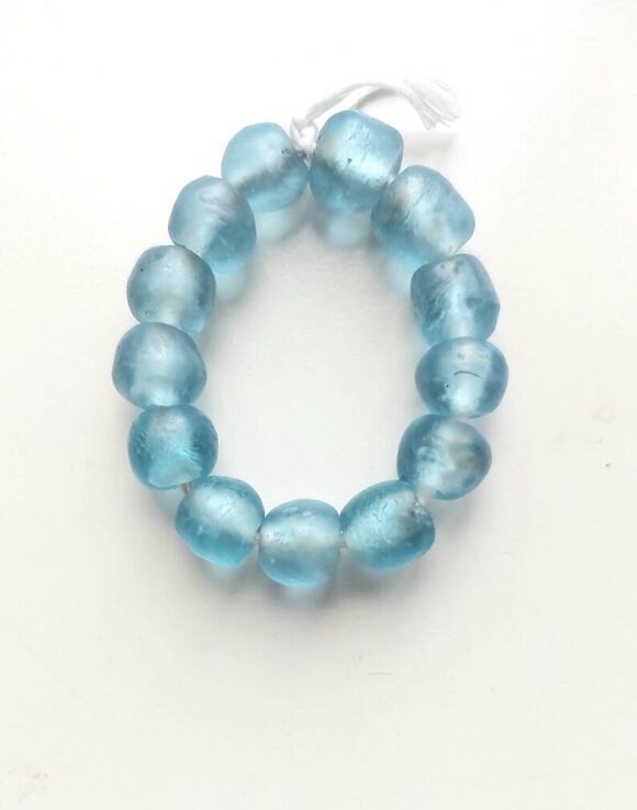 12 recycled glass beads, 20-21 x 17-18 mm., aqua blue