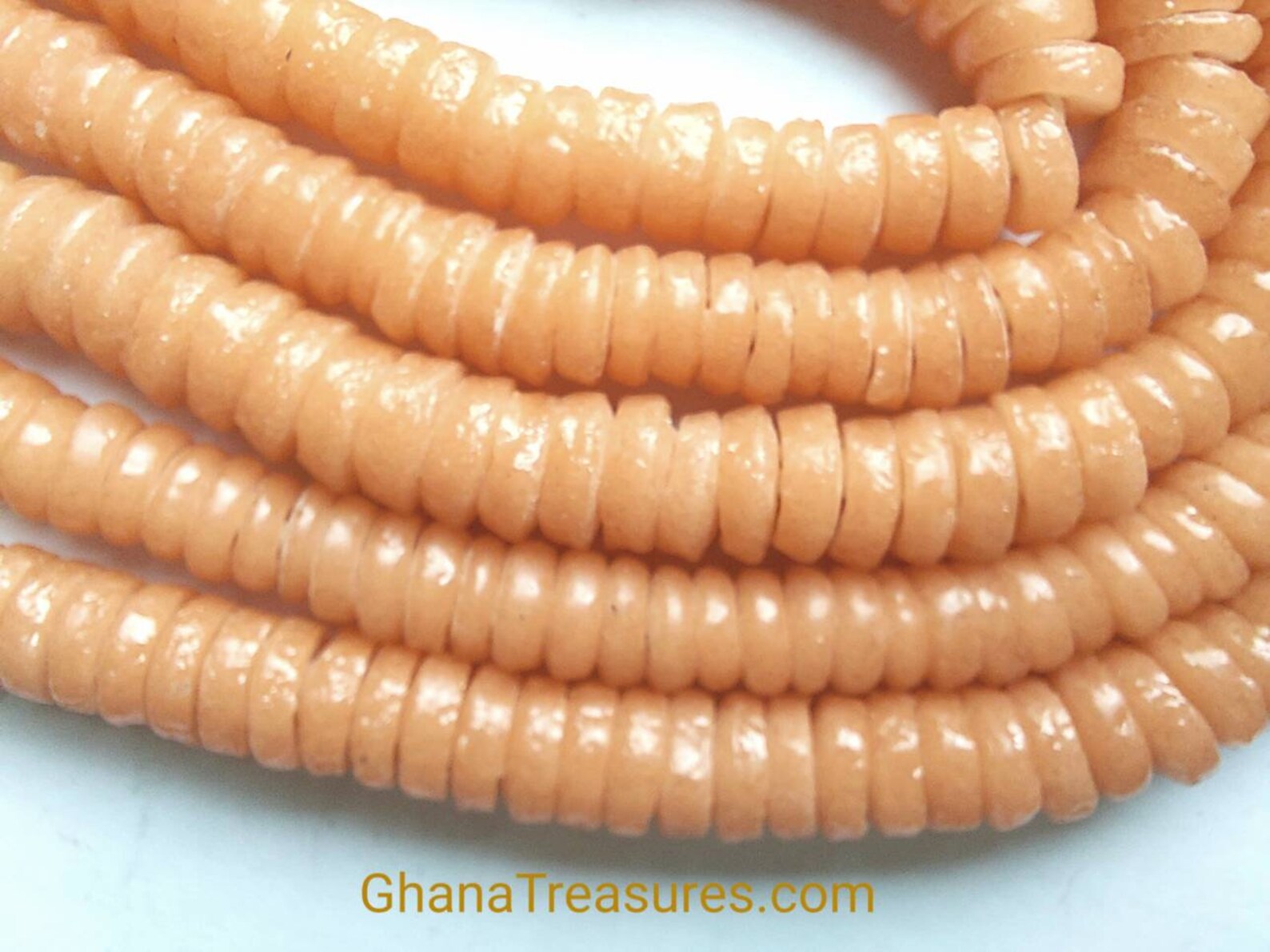 50 African rondelle beads, glossy peach orange beads 50 African rondelle beads, glossy peach orange beads - Image 2
