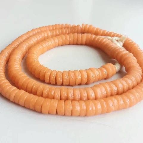 50 African rondelle beads, glossy peach orange beads