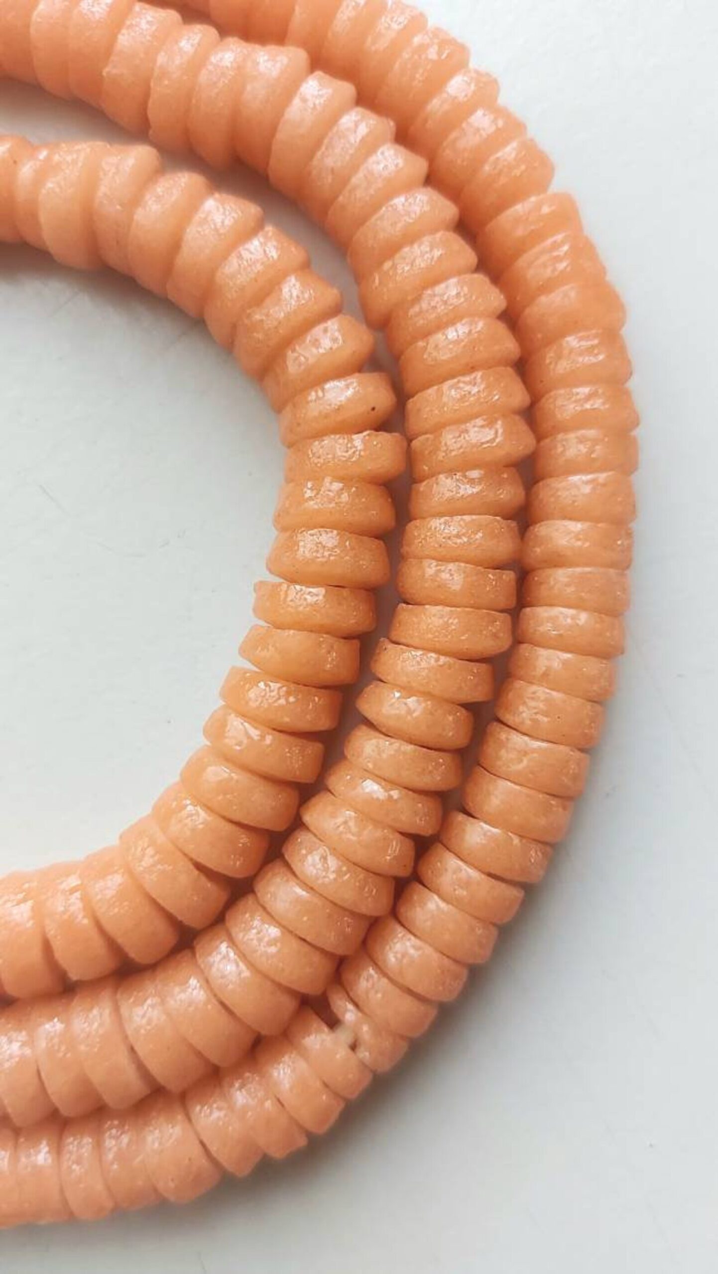 50 African rondelle beads, glossy peach orange beads 50 African rondelle beads, glossy peach orange beads - Image 3