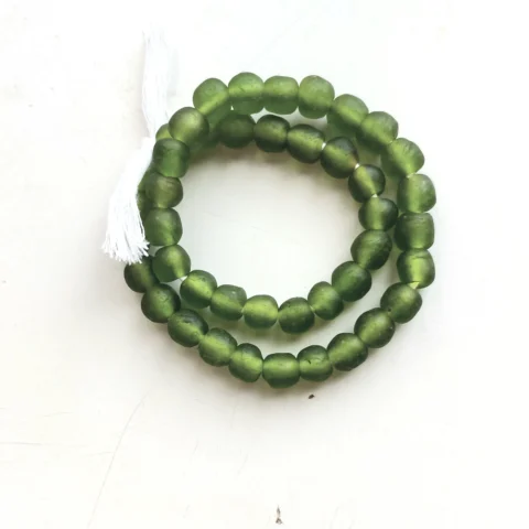 42 recycled glass beads. green