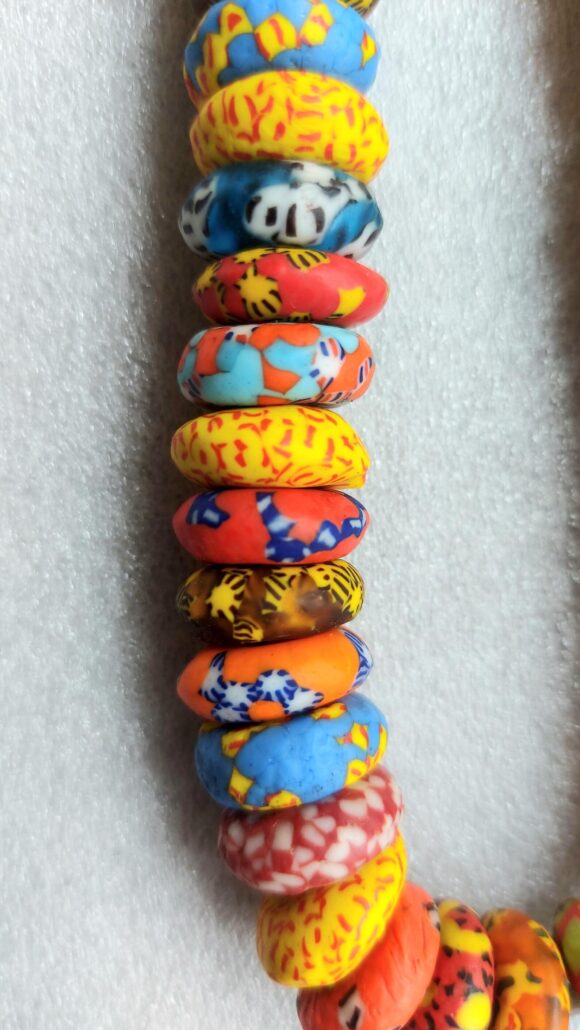 56 African melted glass spacer beads, rainbow rondelle beads, 18 mm.diameter - Image 2