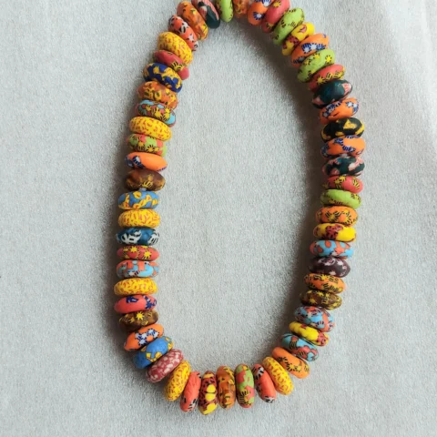 56 African melted glass spacer beads, rainbow rondelle beads, 18 mm.diameter