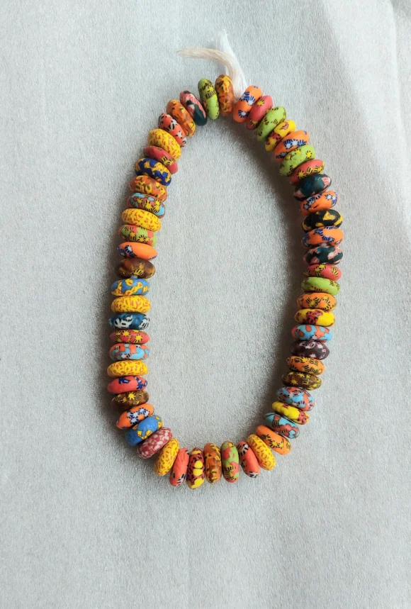 56 African melted glass spacer beads, rainbow rondelle beads, 18 mm.diameter