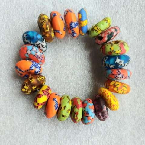 20-21 African melted glass rondelle beads, 18 mm.diameter