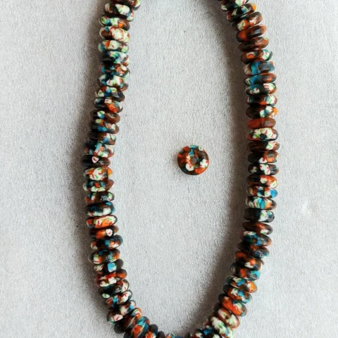 75-80 African melted glass rondelle, 16 inches string, 13-14 mm.diameter