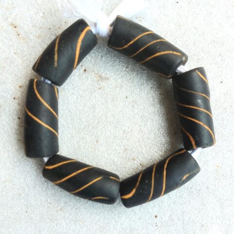 6 painted glass beads, strand 8+ inches, large and bold recycled glass beads