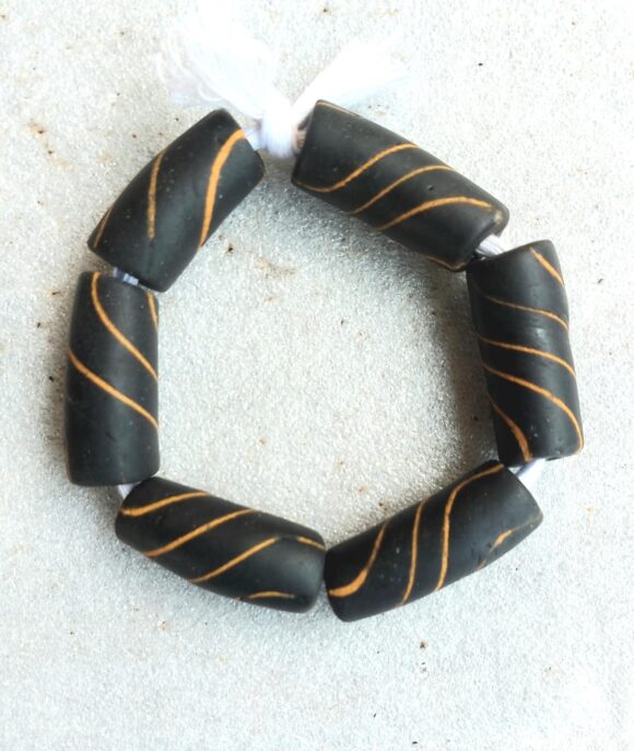 6 painted glass beads, strand 8+ inches, large and bold recycled glass beads